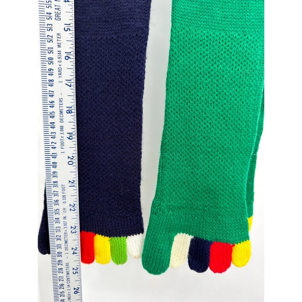 Vintage 70s Toe‎ Socks Set 2 Pairs Navy Green Acrylic Knee High Deadstock New